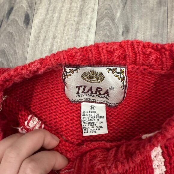 Vintage 3D knit ugly Christmas intarsia sweater with cat - Picture 2 of 5